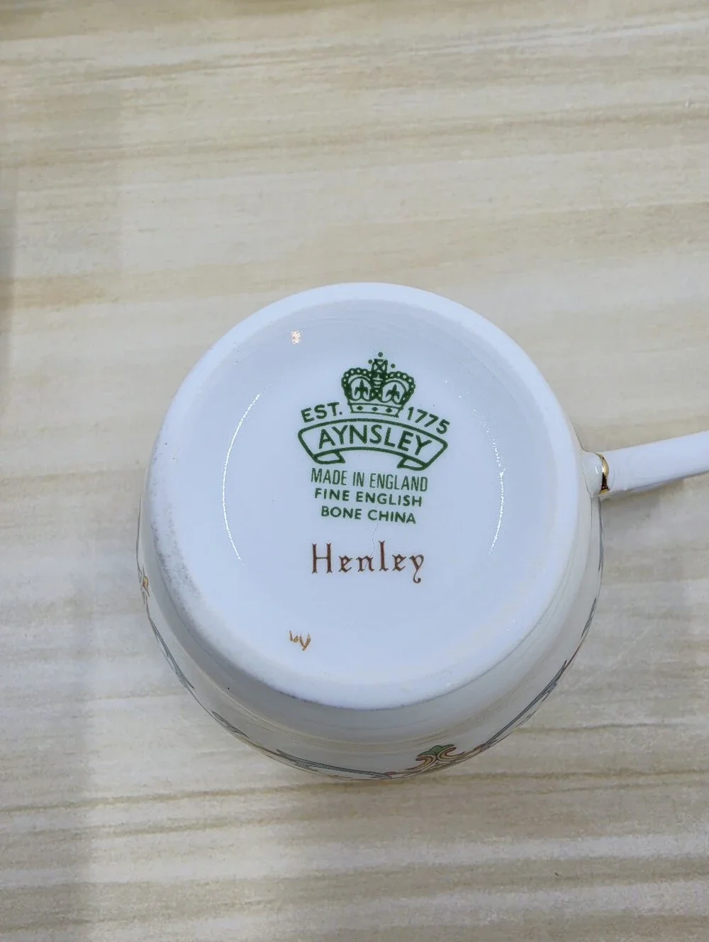 Aynsley Henley Pattern Teacup Set Of 4 Floral Motif England Green Backstamp